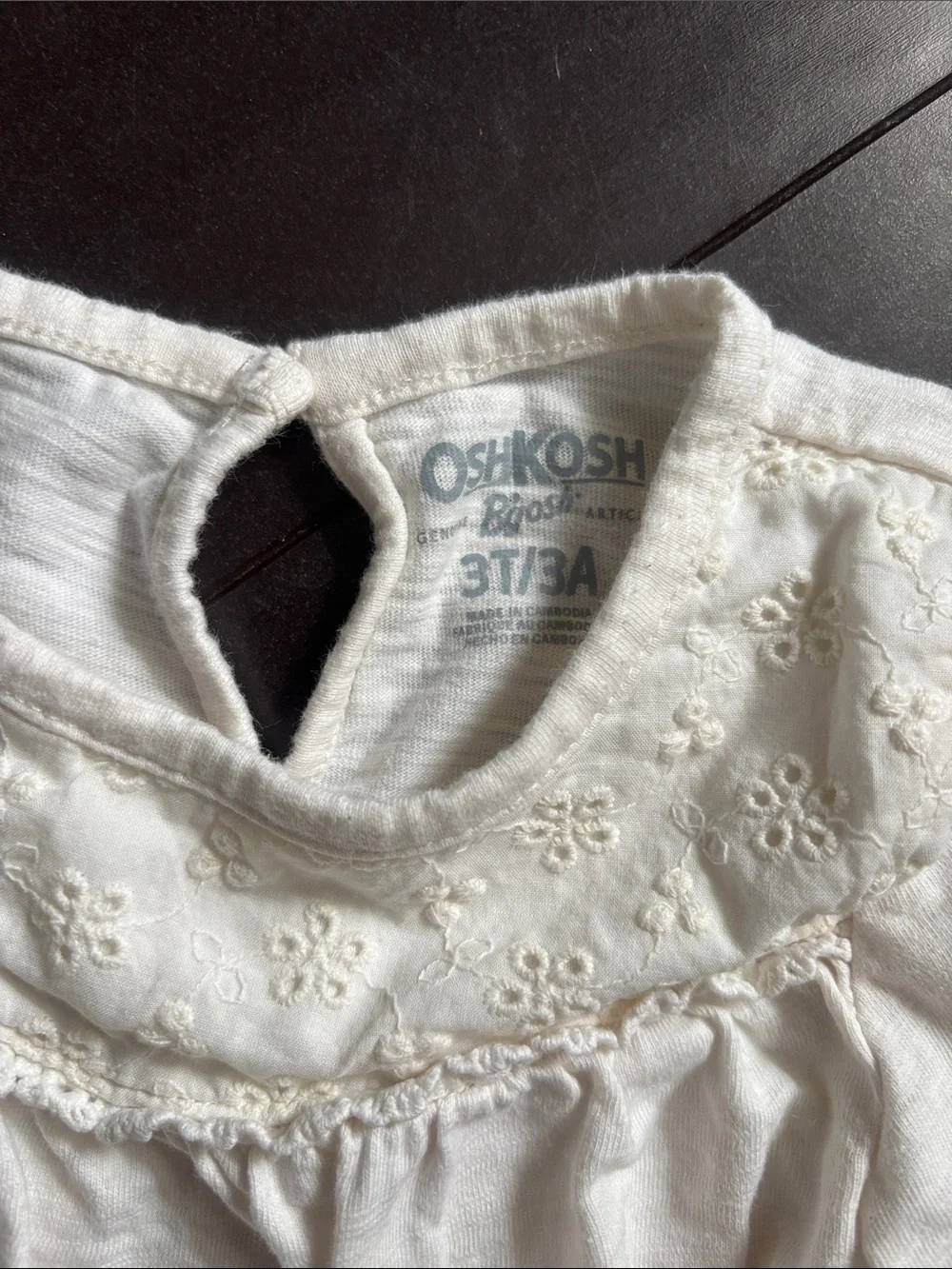 OshKosh B'gosh Cream Long-Sleeve Lace Yoke Blouse